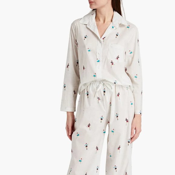 Pour Les Femmes Other - POUR LES FEMMES Cotton-Voile Luxe Pajama Set in Ivory Skater Print Size XL New